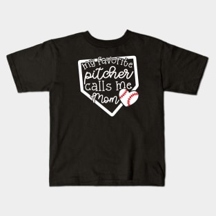 My Favorite Pitcher Calls Me Mom Baseball Cute Funny Kids T-Shirt